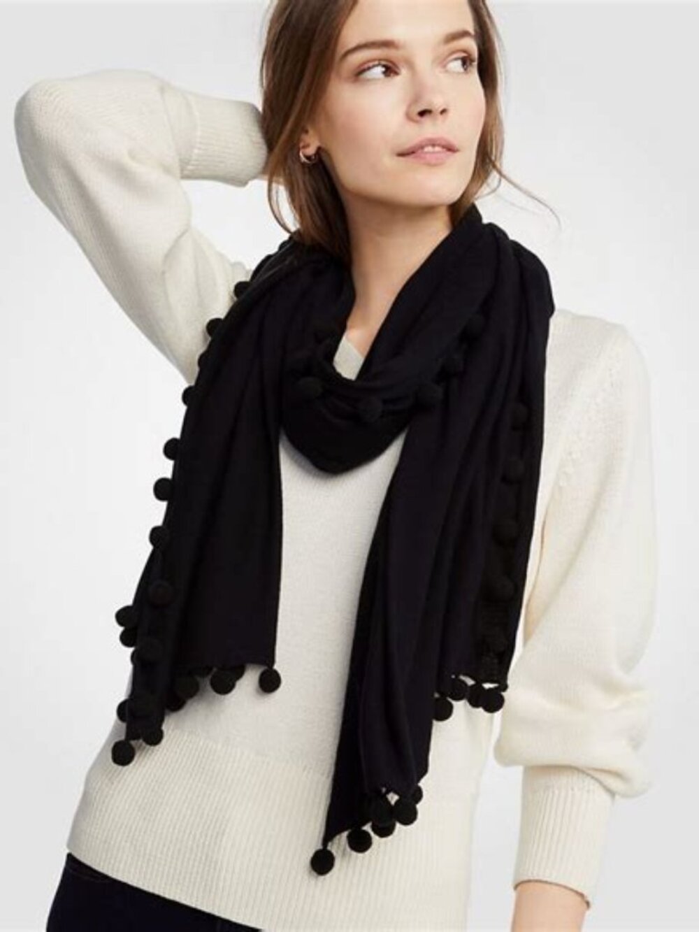 Ann Taylor Pom Pom Wrap Scarf NWT